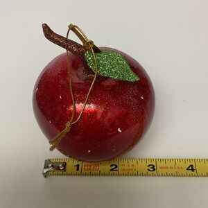 SILVER TREE GLASS APPLE CHRISTMAS ORNAMENT RED 3” NWOT